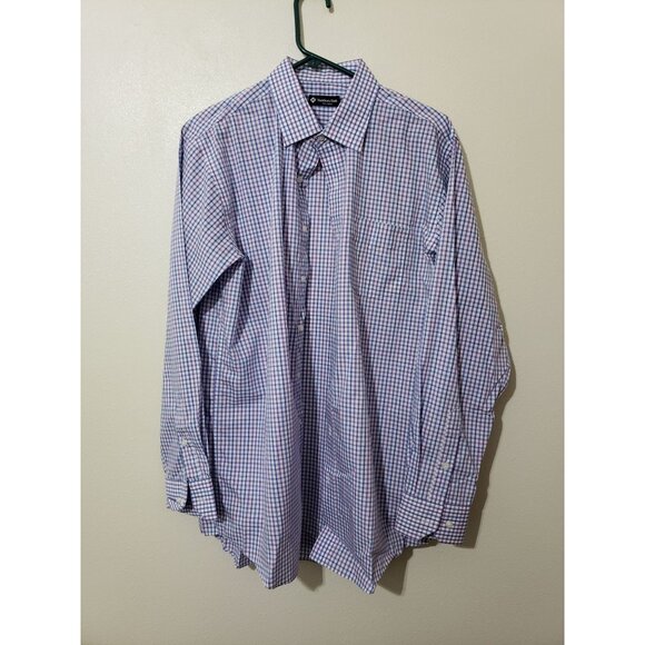Member's Mark casual button down, purple white and blue plaid shirt, size L - Picture 1 of 7